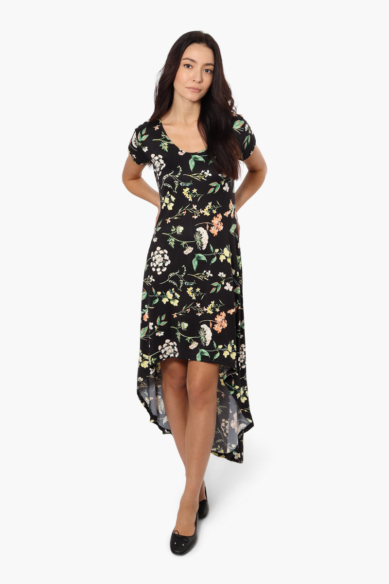 High low black floral dress best sale