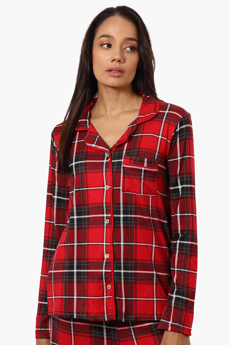 Women s Canada Weather Gear Plaid Button Down Pajama Top Red