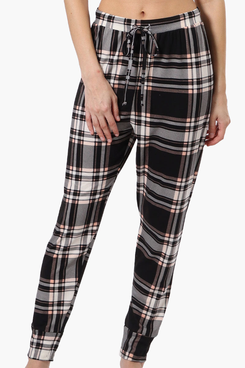 Cuddly Canuckies Plaid Jogger Pajama Pants Black