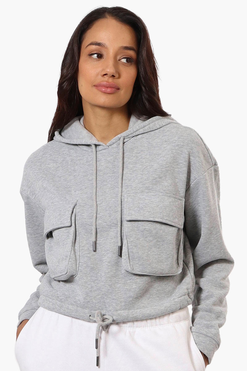 Women s Fahrenheit Cropped Front Flap Pocket Hoodie Grey