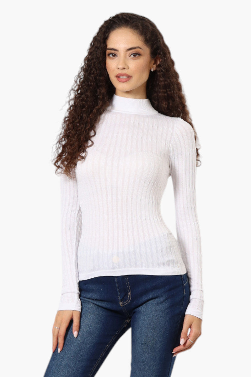 Magazine Ribbed Mock Neck Long Sleeve Top White M Women s Fairweather