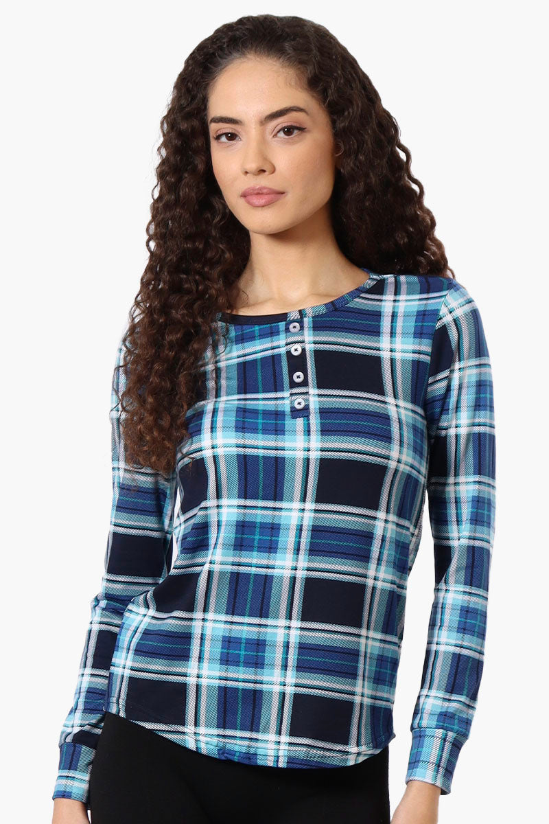 Canada Weather Gear Plaid Henley Pajama Top Navy