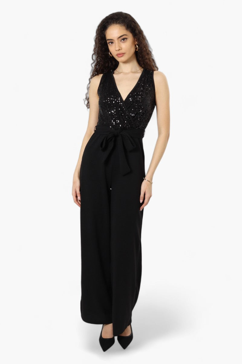 Women s Limite Belted Sequin Top Jumpsuit Black