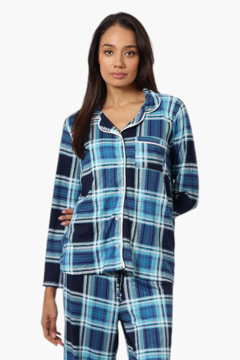 Canada Weather Gear Plaid Button Down Pajama Top Blue