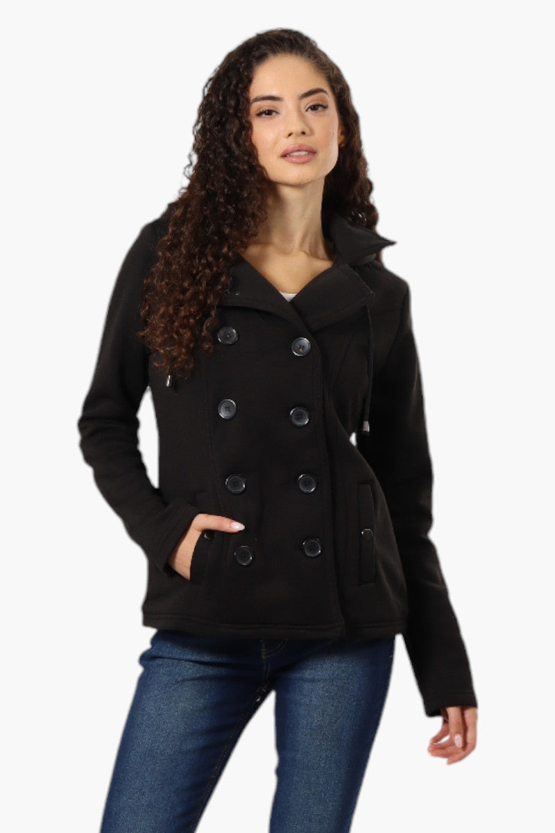 Fahrenheit Sherpa Lined Hood Double Breasted Lightweight Jacket Blac