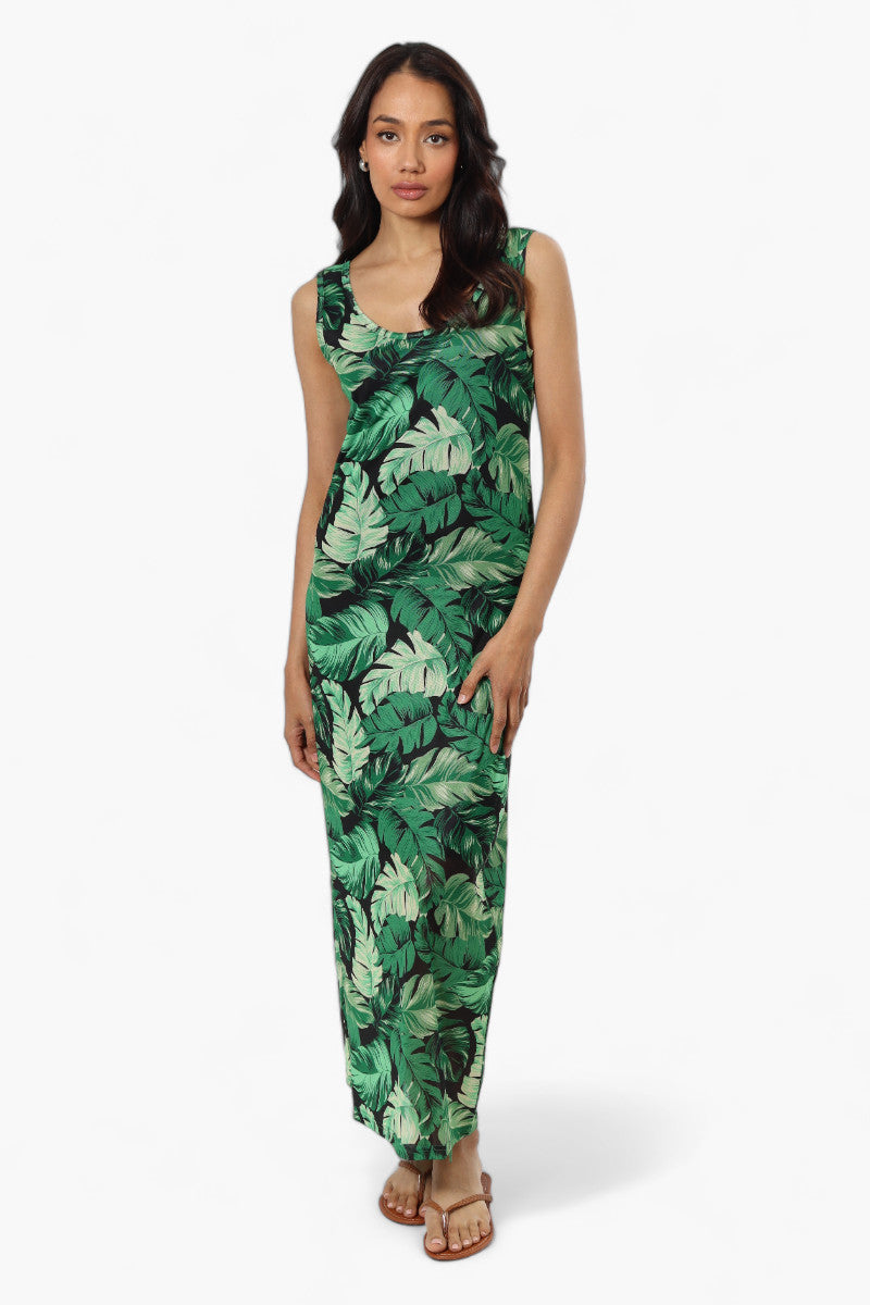 Majora Leaf Pattern Mesh Maxi Dress Green