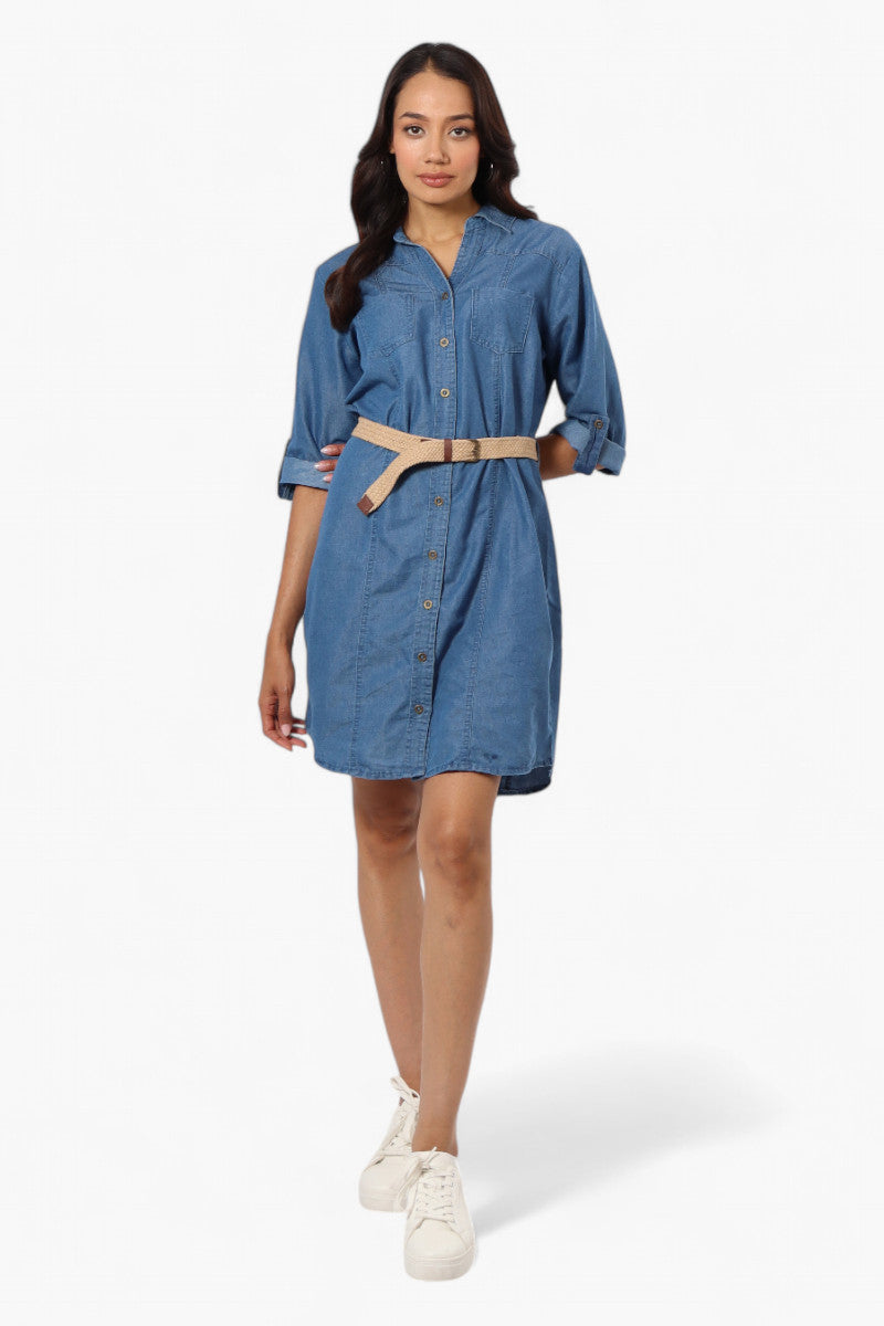 Impress Belted Denim Tencel Day Dress Blue M Women s Fairweather