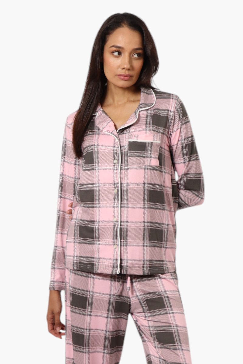 Canada Weather Gear Plaid Button Down Pajama Top Pink