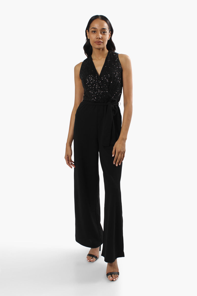 Women s Limite Side Tie Sequin Jumpsuit Black