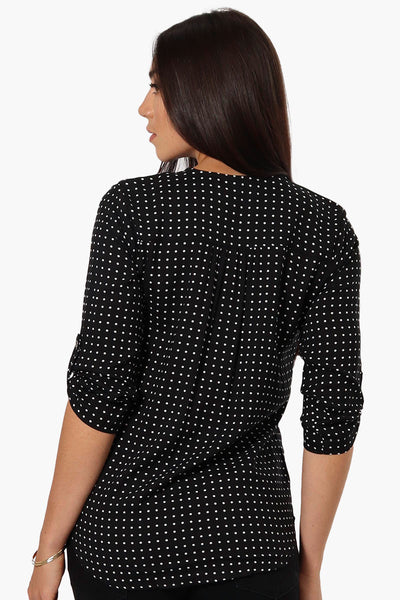 Beechers Brook Dotted Roll Up Sleeve Shirt - Black - Womens Shirts & Blouses - Fairweather