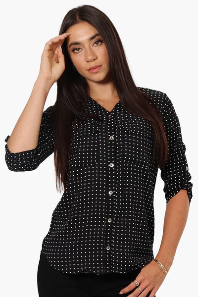 Beechers Brook Dotted Roll Up Sleeve Shirt - Black - Womens Shirts & Blouses - Fairweather