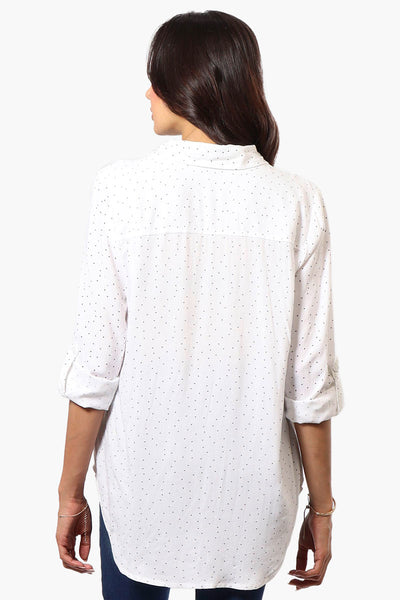 Beechers Brook Dotted Roll Up Sleeve Blouse - White - Womens Shirts & Blouses - Fairweather