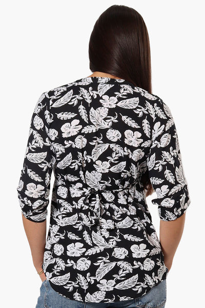 International INC Company Patterned Tie Back Roll Up Sleeve Shirt - Black - Womens Shirts & Blouses - Fairweather