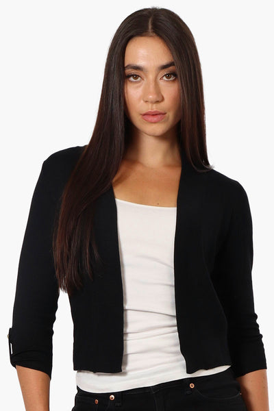 Impress Roll Up Sleeve Open Shrug Cardigan - Black - Womens Cardigans - Fairweather