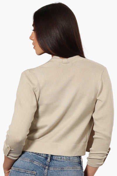 Impress Roll Up Sleeve Open Shrug Cardigan - Beige - Womens Cardigans - Fairweather