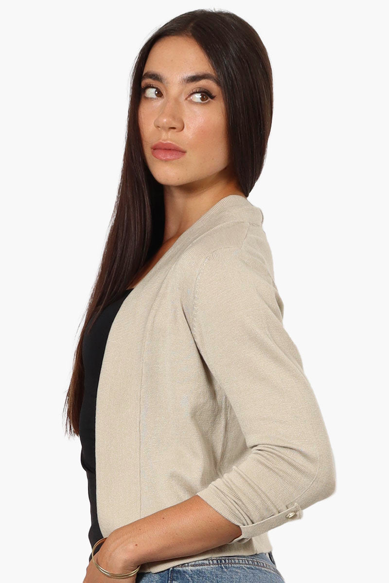 Impress Roll Up Sleeve Open Shrug Cardigan - Beige - Womens Cardigans - Fairweather