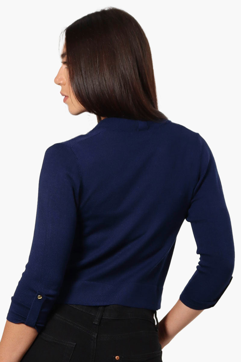 Impress Roll Up Sleeve Open Shrug Cardigan - Navy - Womens Cardigans - Fairweather