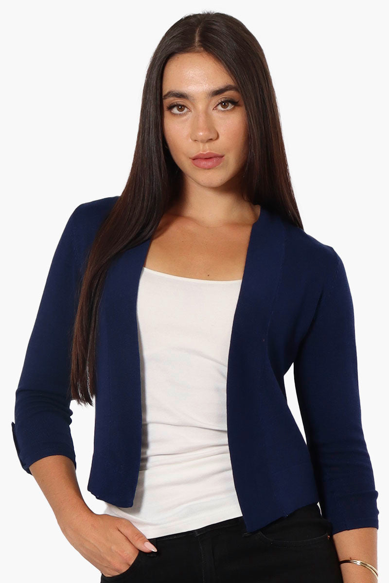 Impress Roll Up Sleeve Open Shrug Cardigan - Navy - Womens Cardigans - Fairweather