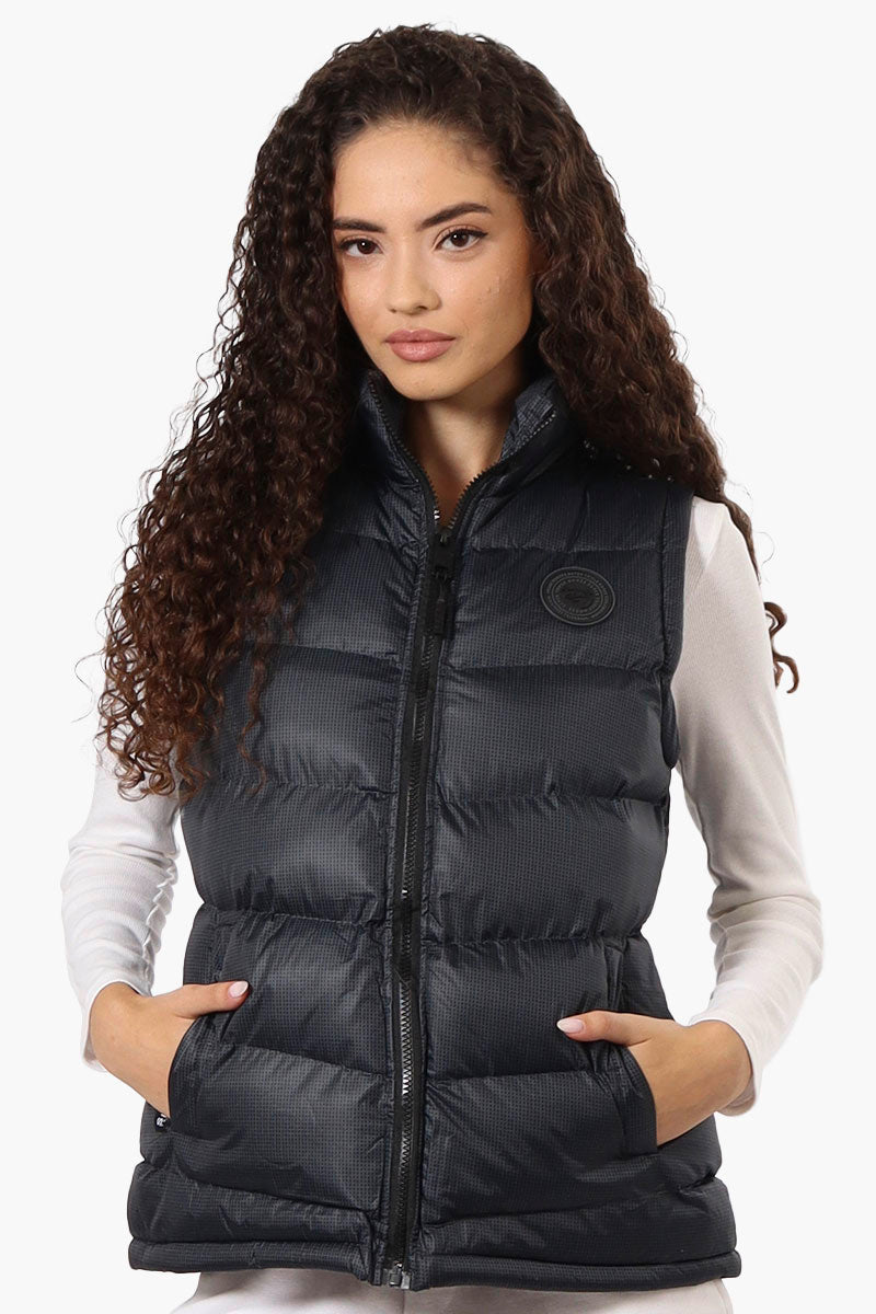 Super Triple Goose Grid Pattern Bubble Vest - Black - Womens Vests - Fairweather