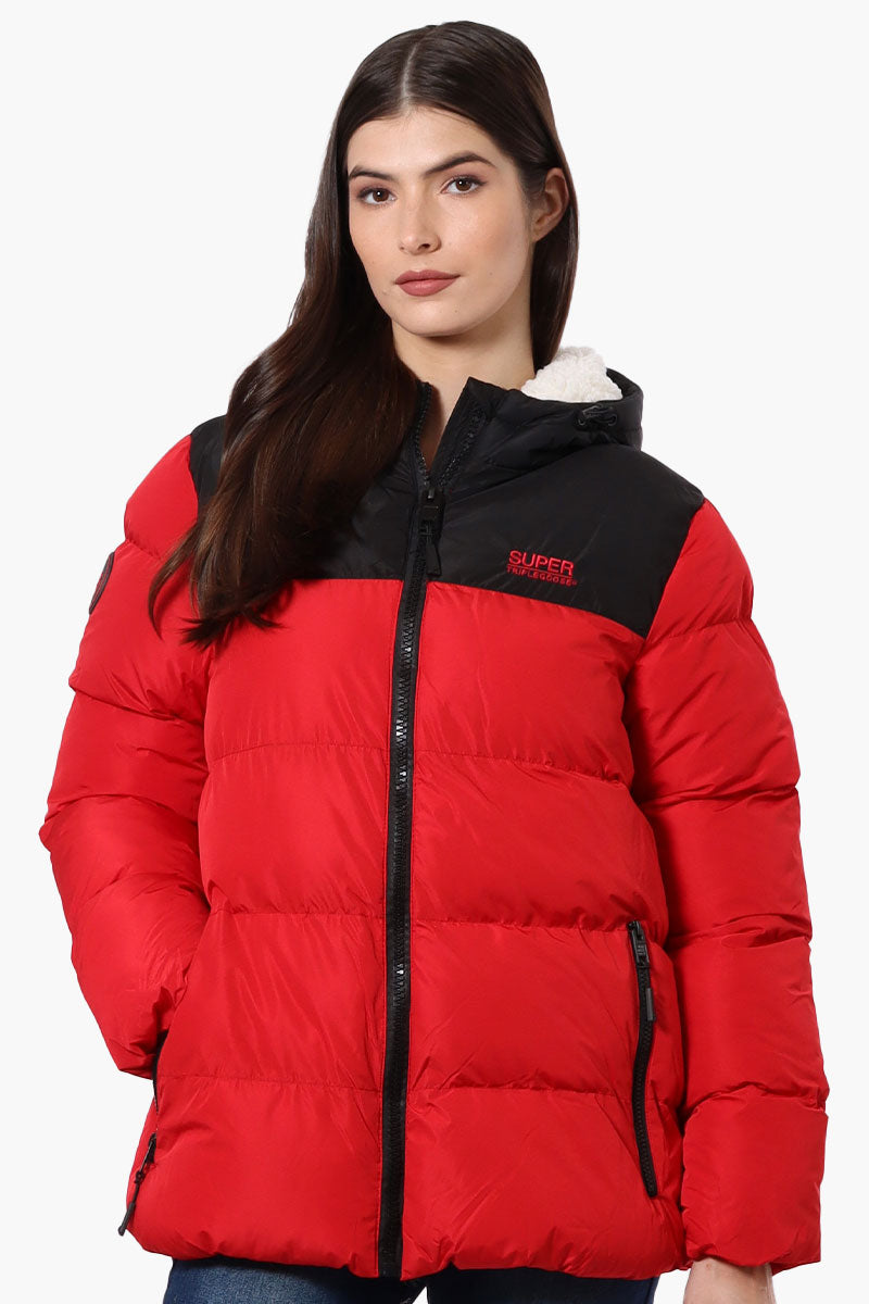 Super Triple Goose Sherpa Lined Bubble Bomber Jacket - Red - Womens Bomber Jackets - Fairweather