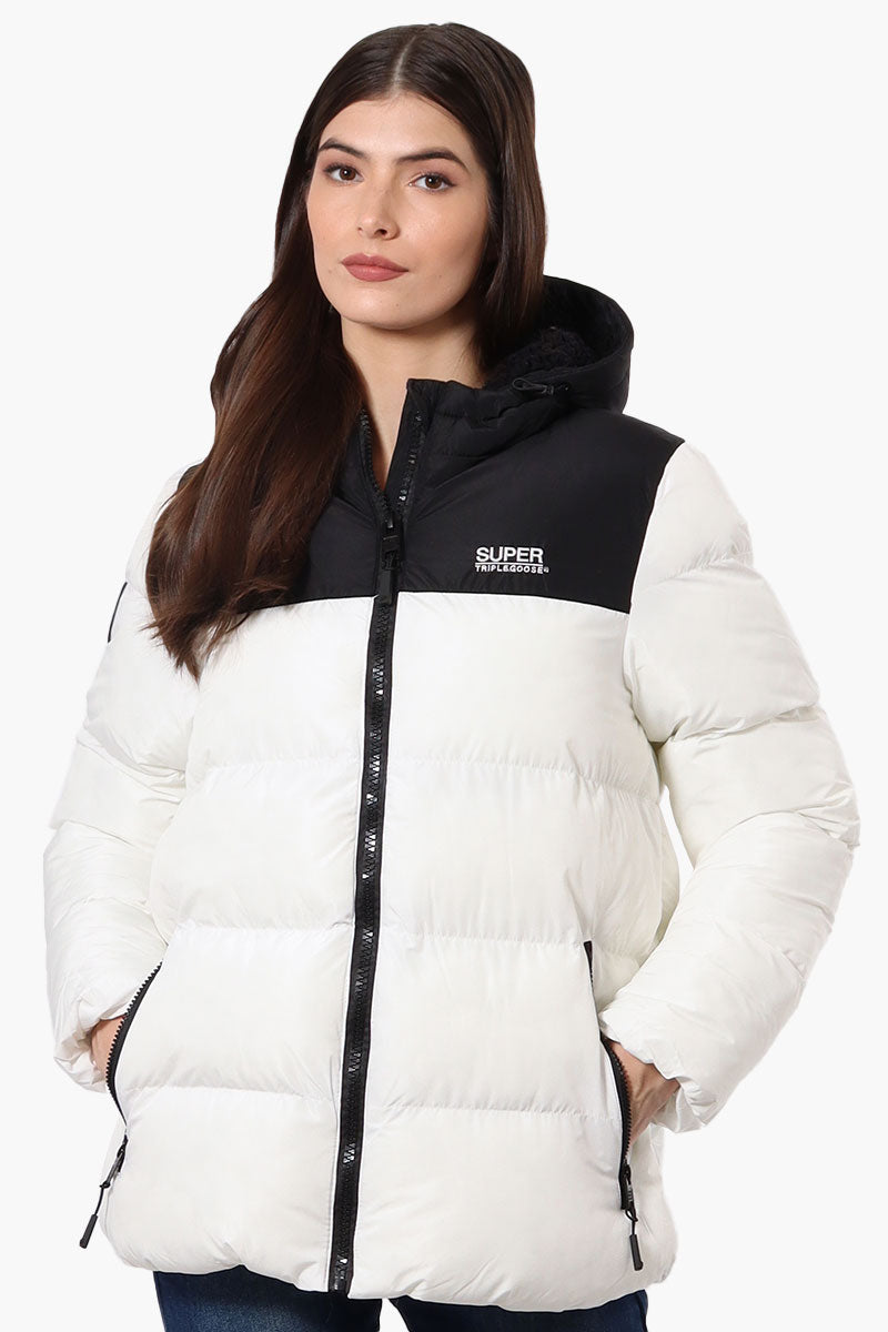 Super Triple Goose Sherpa Lined Bubble Bomber Jacket - White - Womens Bomber Jackets - Fairweather