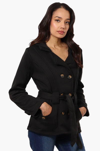 Fahrenheit Belted Double Breasted Hooded Lightweight Jacket - Black - Womens Lightweight Jackets - Fairweather