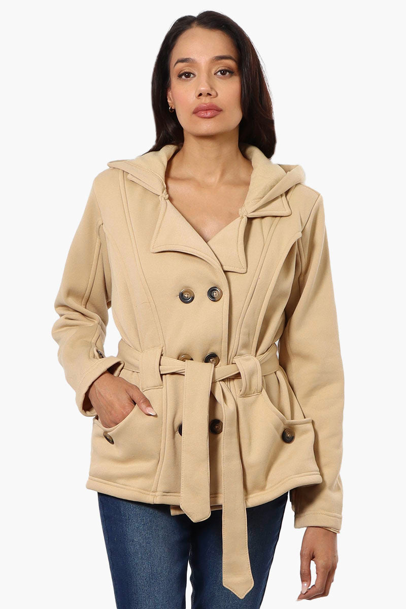 Fahrenheit Belted Double Breasted Hooded Lightweight Jacket - Beige - Womens Lightweight Jackets - Fairweather