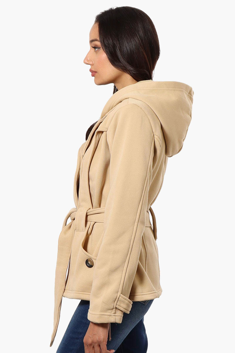 Fahrenheit Belted Double Breasted Hooded Lightweight Jacket - Beige - Womens Lightweight Jackets - Fairweather