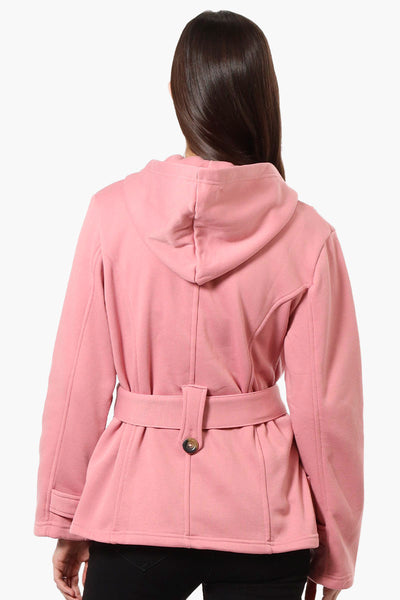 Fahrenheit Belted Double Breasted Hooded Lightweight Jacket - Pink - Womens Lightweight Jackets - Fairweather