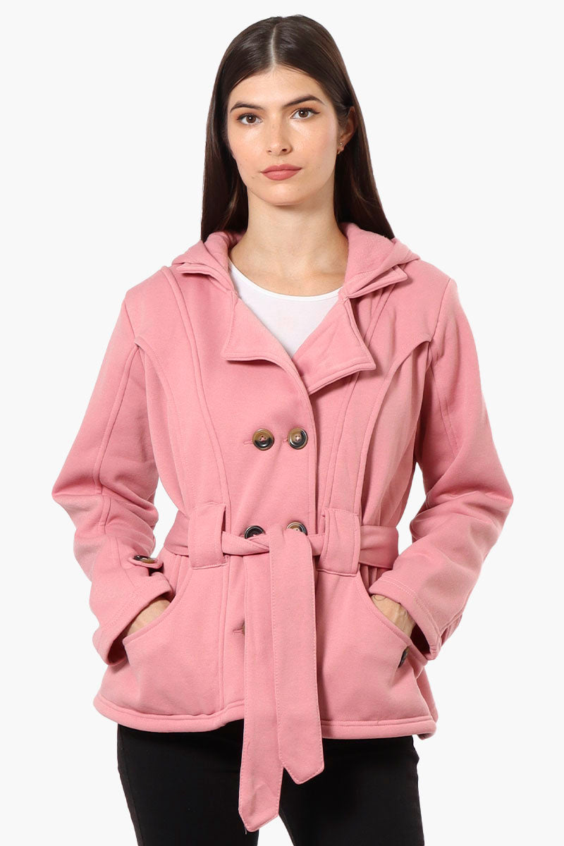 Fahrenheit Belted Double Breasted Hooded Lightweight Jacket - Pink - Womens Lightweight Jackets - Fairweather