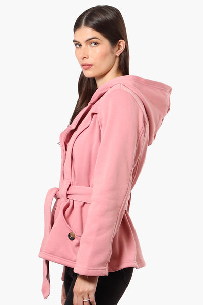 Fahrenheit Belted Double Breasted Hooded Lightweight Jacket - Pink - Womens Lightweight Jackets - Fairweather