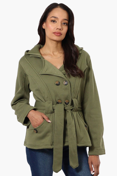 Fahrenheit Belted Double Breasted Hooded Lightweight Jacket - Olive - Womens Lightweight Jackets - Fairweather