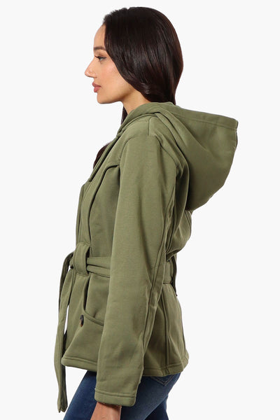 Fahrenheit Belted Double Breasted Hooded Lightweight Jacket - Olive - Womens Lightweight Jackets - Fairweather