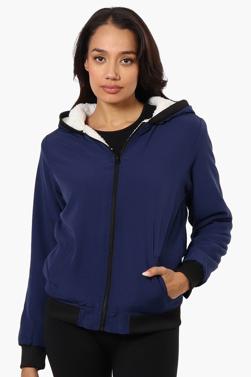 Fahrenheit Hooded Fleece Lined Windbreaker Lightweight Jacket - Navy - Womens Lightweight Jackets - Fairweather