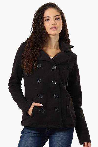 Fahrenheit Sherpa Lined Hood Double Breasted Lightweight Jacket - Black - Womens Lightweight Jackets - Fairweather