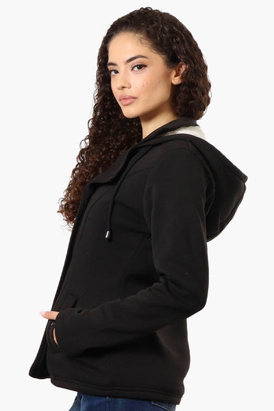 Fahrenheit Sherpa Lined Hood Double Breasted Lightweight Jacket - Black - Womens Lightweight Jackets - Fairweather