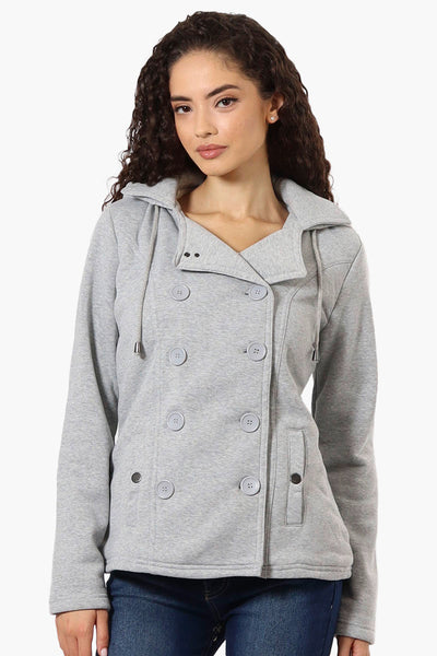 Fahrenheit Sherpa Lined Hood Double Breasted Lightweight Jacket - Grey - Womens Lightweight Jackets - Fairweather