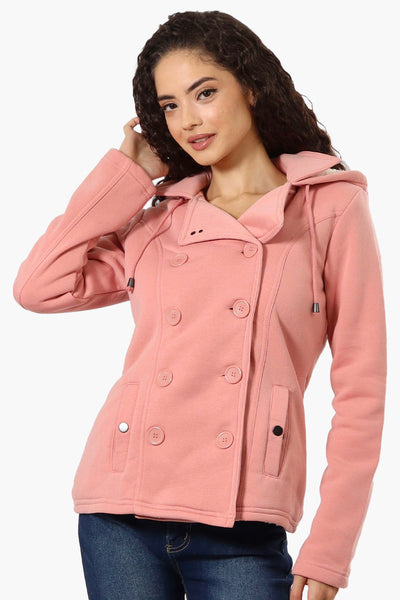 Fahrenheit Sherpa Lined Hood Double Breasted Lightweight Jacket - Pink - Womens Lightweight Jackets - Fairweather