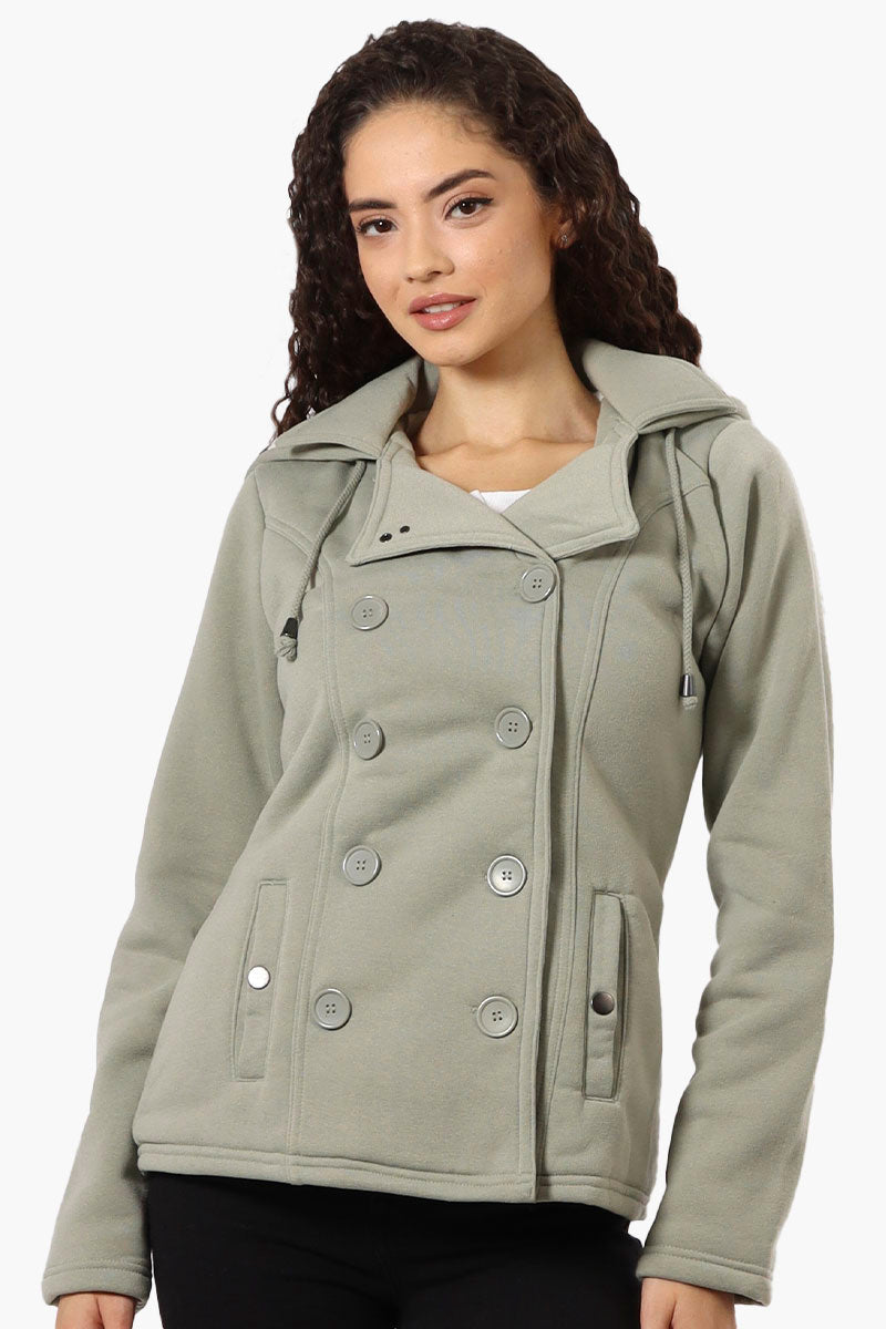 Fahrenheit Sherpa Lined Hood Double Breasted Lightweight Jacket - Olive - Womens Lightweight Jackets - Fairweather