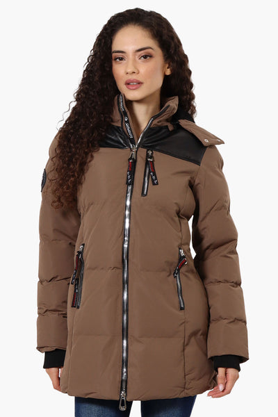 Canada Weather Gear 3/4 Length Vegan Leather Parka Jacket - Brown - Womens Parka Jackets - Fairweather