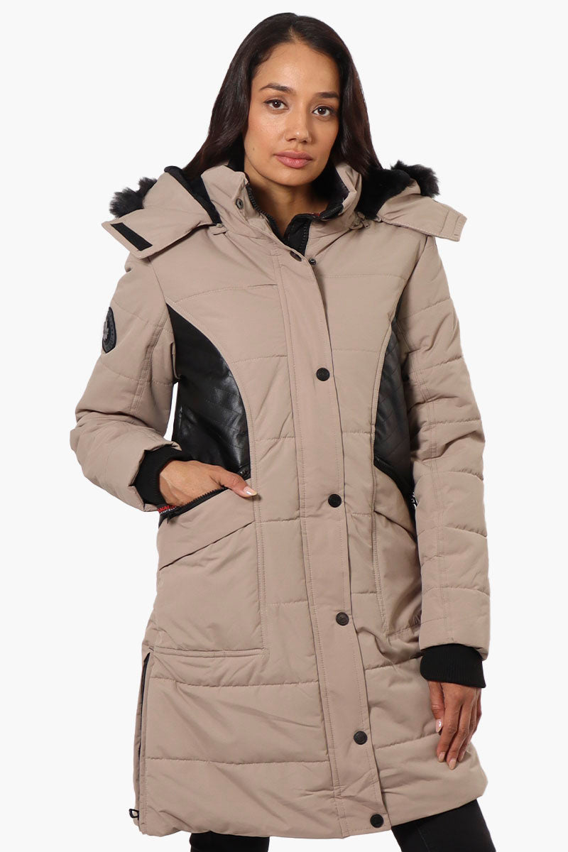 Canada Weather Gear Vegan Leather Insert Parka Jacket - Beige - Womens Parka Jackets - Fairweather