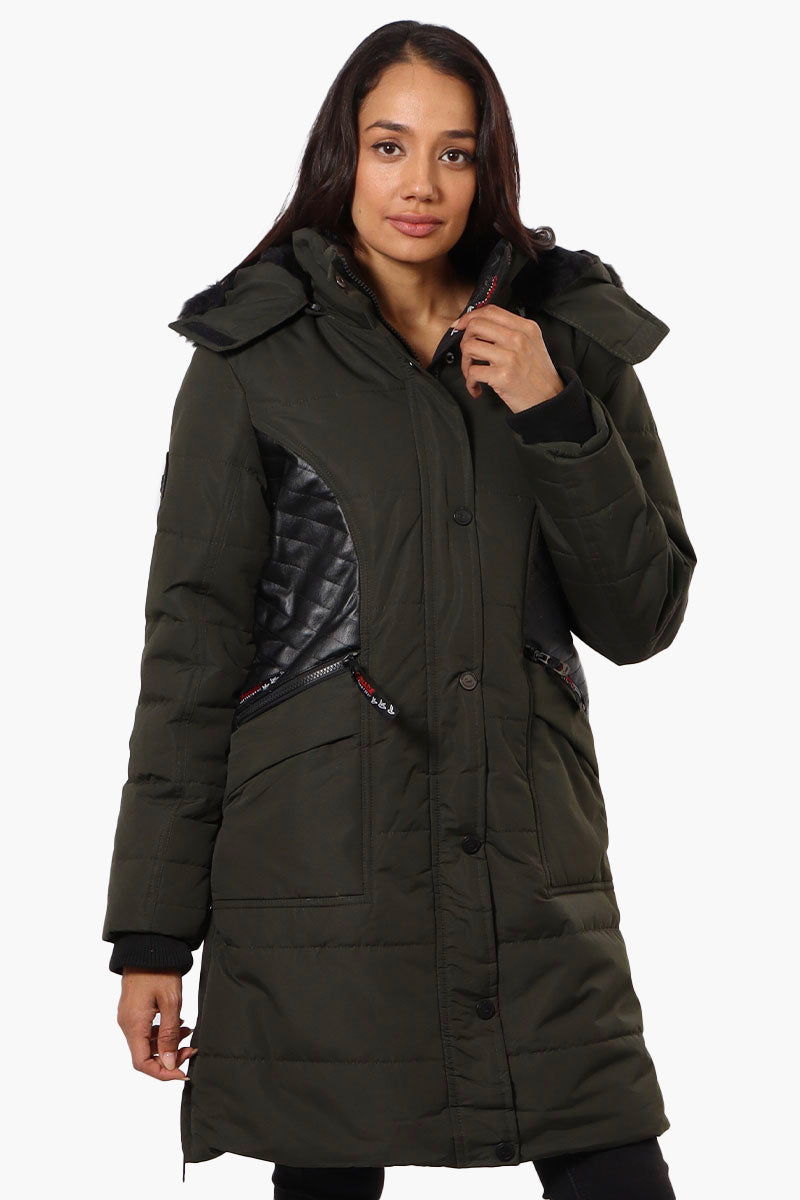 Canada Weather Gear Vegan Leather Insert Parka Jacket - Olive - Womens Parka Jackets - Fairweather