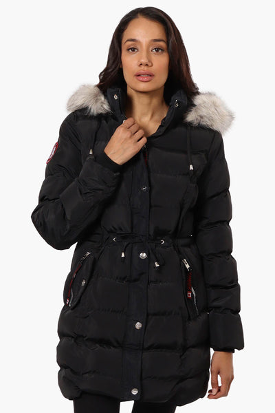 Canada Weather Gear Tie Waist Vegan Fur Hood Parka Jacket - Black - Womens Parka Jackets - Fairweather