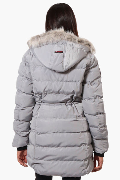 Canada Weather Gear Tie Waist Vegan Fur Hood Parka Jacket - Grey - Womens Parka Jackets - Fairweather