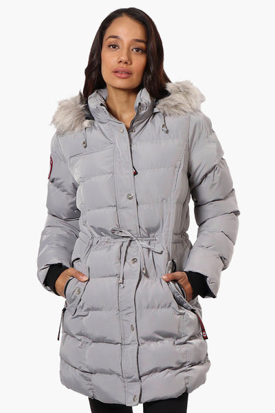 Canada Weather Gear Tie Waist Vegan Fur Hood Parka Jacket - Grey - Womens Parka Jackets - Fairweather