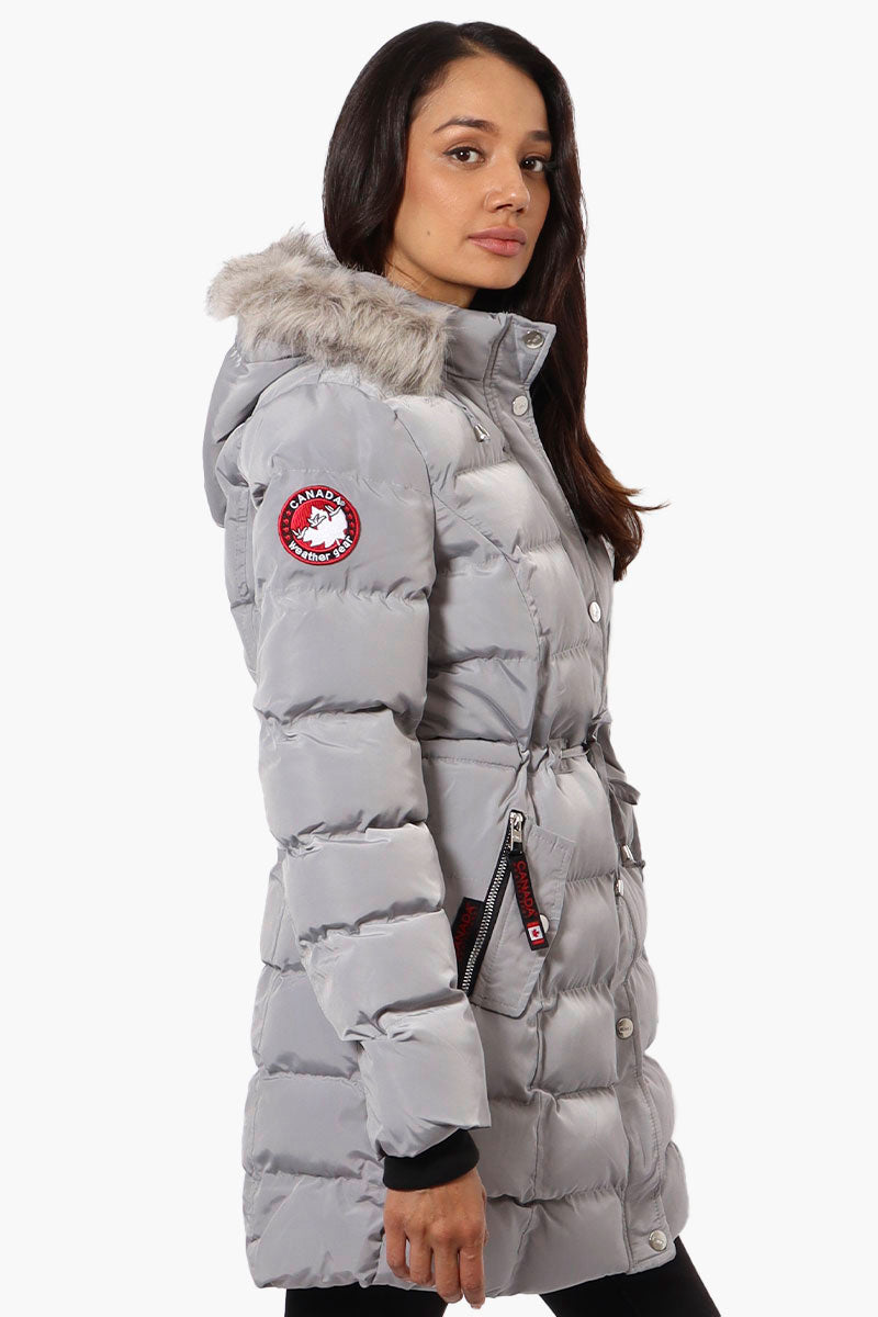 Canada Weather Gear Tie Waist Vegan Fur Hood Parka Jacket - Grey - Womens Parka Jackets - Fairweather