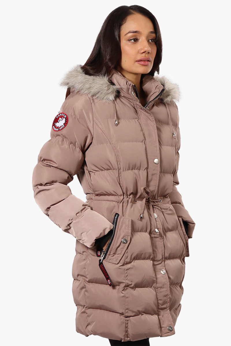 Canada Weather Gear Tie Waist Vegan Fur Hood Parka Jacket - Pink - Womens Parka Jackets - Fairweather