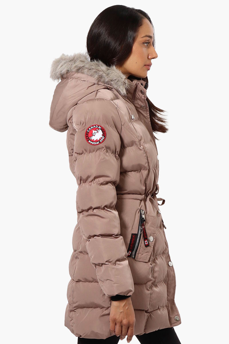 Canada Weather Gear Tie Waist Vegan Fur Hood Parka Jacket - Pink - Womens Parka Jackets - Fairweather