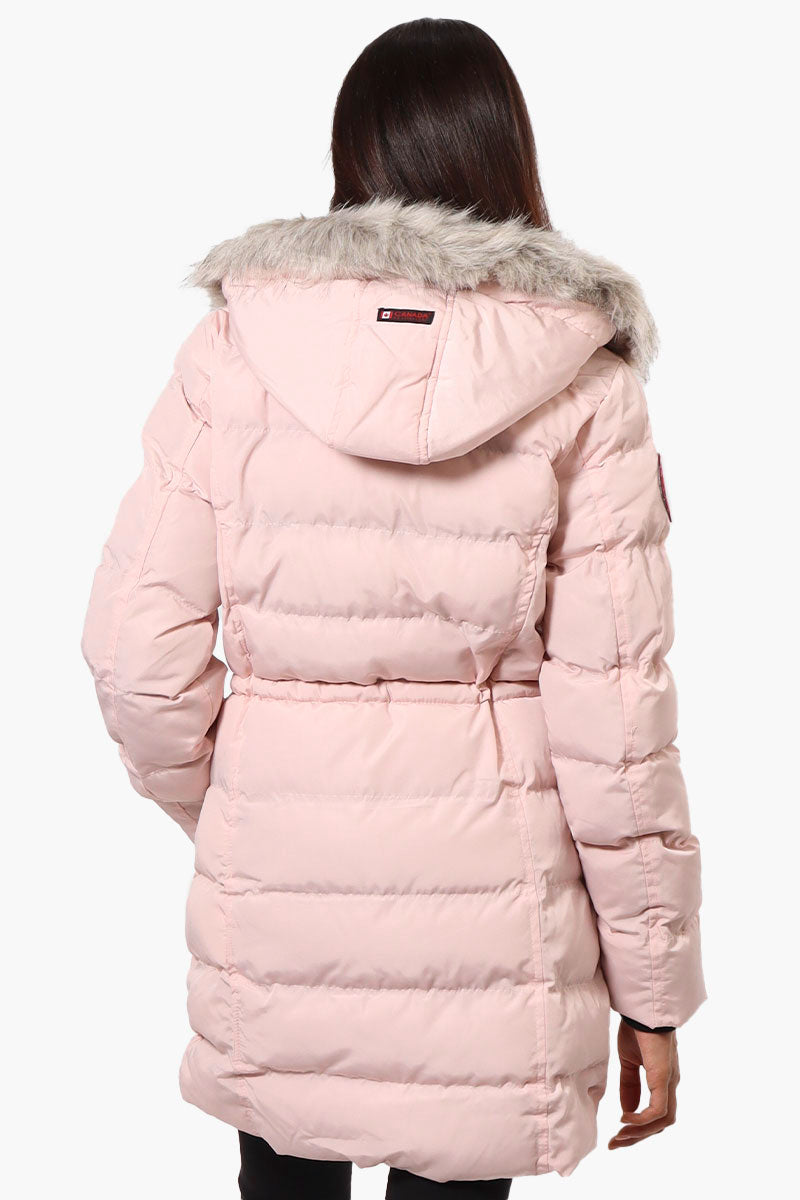 Canada Weather Gear Tie Waist Vegan Fur Hood Parka Jacket - Pink - Womens Parka Jackets - Fairweather