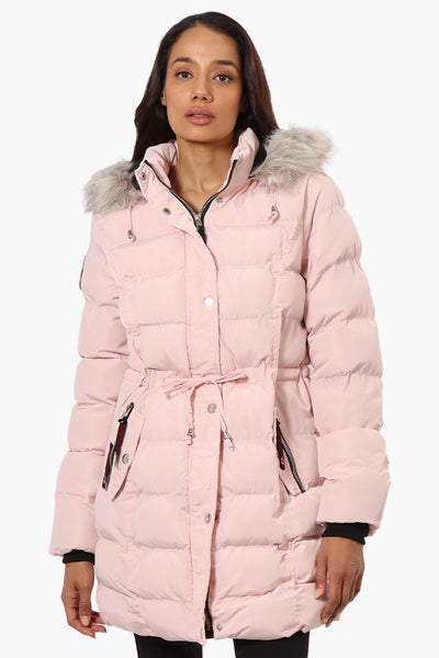 Canada Weather Gear Tie Waist Vegan Fur Hood Parka Jacket - Pink - Womens Parka Jackets - Fairweather